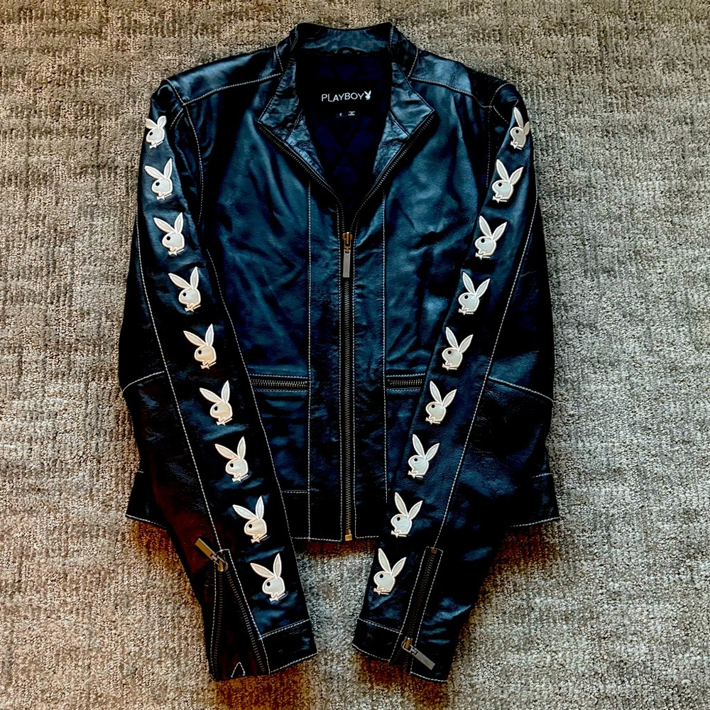 100% Leather Playboy Motorcycle Jacket Women Size XS-SM Very Rare